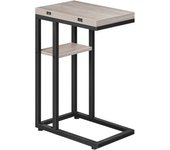 Mesa Auxiliar de Sofá en Forma de C Plegable, Mesa Pequeña de Centro de Estilo Industrial, Mesa de Café con Estante de Almacenamiento, Marrón Vintage EBF29SF01