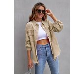 Women's medium length denim windbreaker, with broken and long sleeves