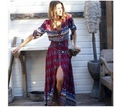 4 Colores Playa Vestidos de Mujer, Boho, Impreso, Péndulo Grande, Largo
