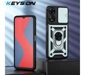 KEYSION Shockproof Armor Case for OPPO A79 5G A78 A58 4G Slide Camera Lens Protection Ring Stand Phone Cover for OPPO A38 A18 4G