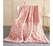 Manta Sofa de Felpa de Conejo Super Suave Cálida, Gruesa Franela 540 g/m² Manta Cama Multifuncional Esponjosa para Dormitorio Sofá Viajes Niños Camping Blanket(Albaricoque A Rayas, 160 x 200 cm)