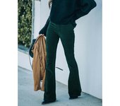 2024 Women's Solid Color High Waist Slim Fit Flared Pants Corduroy Elastic Waist Casual Pants