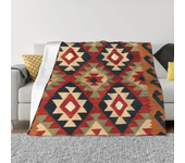 Vintage Turkish Kilim Blankets Warm Flannel Bohemian Geometric Diamond Tribal Ethnic Art Throw Blanket for Bed Travel Rug Piece