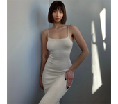 2025 Knitted Dress, Thin Strap, Long Opening, baless