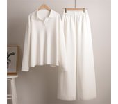 Winter Thick Women Knitted Suits Soft 2 Pieces Sets Female Polo Neck Sweater & Wide Leg Pants Knitted Outfit