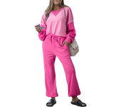 Elrachen Women's Two Piece Set with Contrast Patchwork, Bonbon, Sizes S-2XL