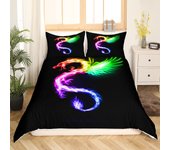 Quilt Cover Boys Dragon Comforter Cover Queen Queen Full Size Colorful Dragon With Wing Bedding Set Trippy Magical Animal Duvet Cover Set