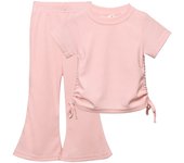 2024 Summer New Short sleeved for Girls Korean Fashion Children's Clothing T-shirt Flare Pants Two piece Set