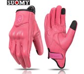SUOMY Lady Pink Leather Motorcycle Gloves Genuine Leather Perforated Women Motorbike Riding Gloves Touch Screen Moto Guantes