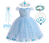 Vestido de princesa de lentejuelas de verano para niños, disfraz con estampado azul, vestido elegante de Reina de la nieve para niñas, regalo de cumpleaños para niños