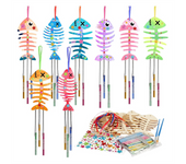 12 Pack Wind Chime Kit Spring Craft for Kids Wooden Arts and Crafts for Girls Boys Make Your Own Fish Wind Chime