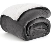 Bedsure Manta Cama 90 Invierno - Manta Sofa Grande Polar Reversible de Franela y Sherpa, Manta Sofa Gruesa 150x200 cm de Microfibra Suave y Borreguito, Gris