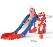 niños pequeños, tobogán pequeño con Forma de Dinosaurio con Marco de Bola, aro, Equipo de Juegos con tobogán para niños, tobogán para bebés de 1 a 3 años (Dinosaurio-Beige Gris)