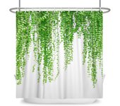 Green Plant Leaf Vines Flowers Shower Print Modern Nordic Minimalist Polyster Home Decor Bathroom Curtain with Hooks