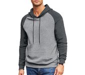 Suéter casual para hombre, contraste de hombros, con capucha, pequeña chaqueta de manga larga a cuadros