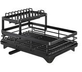 Dish Drying Rack Adjustable Kitchen Plates Organizer with Drainboard Over Sink Countertop Cutlery Storage Holde