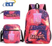 Axolotl printed kids school bag 3-piece set student backpack shoulder bag pencil case set children's school gift