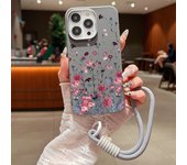 Lanyard Case For iPhone 16 15 Pro Max 14 Plus 13 12 Pro Max 11 Small Flowers Printed Leather Texture Soft TPU Rope Phone Cover