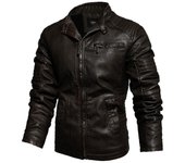 Chaqueta de cuero PU para Hombre, abrigo Delgado vertical, viento locomotora, simulación de cuero, invierno