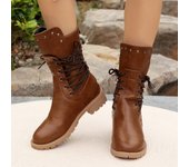 Botas de caballero con tacón de aguja de sauce de otoño e invierno, botas de mujer con cordones laterales