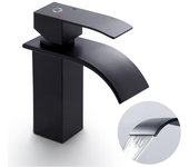 Grifo Lavabo Negro, Grifo Cascada Negro con Altura de Salida de Agua 84 mm Monomando Mezclador Lavabo Cascada Baño en Acero Inoxidable