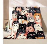 Cute Cartoon Cat Printed Believer Blanket Warm Soft and Comfortable Home Travel Office Sofa Blanket Play Mat