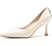 Zapatos de mujer, hebilla de tacón, metal, espejo, punta puntiaguda, charol, tacones altos, zapatos sencillos, boca baja, PU
