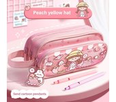 Three-Layers Cartoon Girls Pencil Bag Astronaut Cartoon Girls Large Capacity Pencil Pouch with Keychain Waterproof