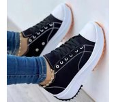 Zapatillas de deporte de mujer de color sólido Zapatos de lona con cordones Zapatos casuales de fondo grueso
