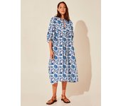 New floral fashion women's loose casual mid sleeved summer cotton vacation dress