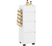 Armario Auxiliar Baño con 1 Compartimento Mueble Columna de Baño con 3 Cajones 30 x 30 x 90 cm Blanco BZR29-W ES