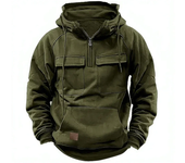 Half Zipper Men's Tactical Hoodies Solid Warm Fleece Military Sweatshirts Multi Pockets Male Hooded Jackets Thick Outdoor Polar