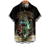 Music Guitar Print T-Shirt Men's Rock Hip Hop Top Short Sleeve V-Neck Ahloa Beach Shirt Camisa Social Mascua