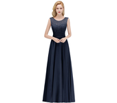 Elegant sleeveless gauze evening gown,  A series formal style, with solid waist and pleats