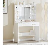 con Espejo y luz LED, Estilo Moderno, Estación de Maquillaje con Estantes Abiertos y 2 Cajones, para Dormitorio, Salón, 40 x 80 x 149cm, Blanco DT08203X
