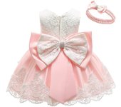 2pcs Newborn Baby Girl Dress Lace Princess Tutu Dress Birthday Holiday Party Dress + Headband Outfits 0-24M