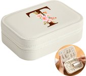 Initial Floral Letter Jewelry Box Jewelry Storage Box Portable Zipper Jewelry Box Pu Leather Ring Earrings Necklace Storage Box