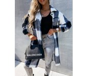 Women's mid length coat, checkered shirt, autumn fashion
