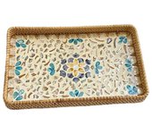 Hand Woven Splicing Shell Rattan Basket Rattan Weaving Colorful Rattan Shell Tray Handmade Household Dried Fruit Plate