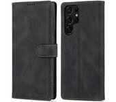 Scratch-resistant PU Leather Wallet Stand Phone Case Cover for Samsung Galaxy S22 Ultra 5G - Black