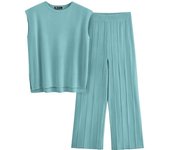 2025 Women's knitted Casual Set - Sleeveless vest knitted sweater + wide-leg Pants two-piece set