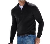 (Full Size) Men's Warm Sweatshirt, Half Zip Casual Sweater, V-Neck, Long Sleeve, Solid Colour, Autumn and Winter Top.