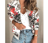 Women Elegant Zipper Bomber Jacket Spring Autumn Floral Printed Jackets Office Wear Slim Office Coat Retro Outwear