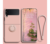 Funda de silicona líquida de lujo con soporte para anillo Galaxy Z Flip 3, 4, 5, 6