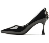 Zapatos de mujer, hebilla de tacón, metal, espejo, punta puntiaguda, charol, tacones altos, zapatos sencillos, boca baja, PU