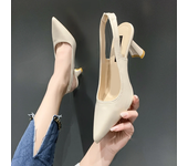 Baotou Back Empty Sandals High Heels Women's Thick Heel 2025 Spring New Single Shoes Pointed Toe Black Work Shoes High Heels