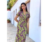 Elegante Vestido de Verano con Estampado Cuello V, Ajuste Delgado, Vestido Verde para Mujeres