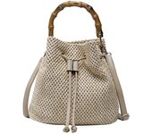 Bolsos de cubo de tejido de paja para mujer, bolsos de hombro de playa de ratán, bolsos casuales femeninos, monedero pequeño, bolsos cruzados de viaje