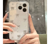 INS Japón Corea plata Bowknot teléfono caso para iPhone 16 15 14 13 12 11 Pro Max X XS XR 7 8 Plus chica epoxi claro brillo cubierta