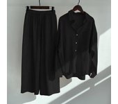 685 Women's two-piece retro shirt, high waisted loose pants, large size, 2024